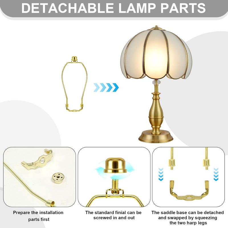 OMOBANU 9 Inch Antique Gold Lamp Shade Harp Holder - Detachable Lamp Shade Holder Replacement with Standard Harp Saddle & Lamps Finials, Metal Decorative Accessories and Parts Repair - Image 2